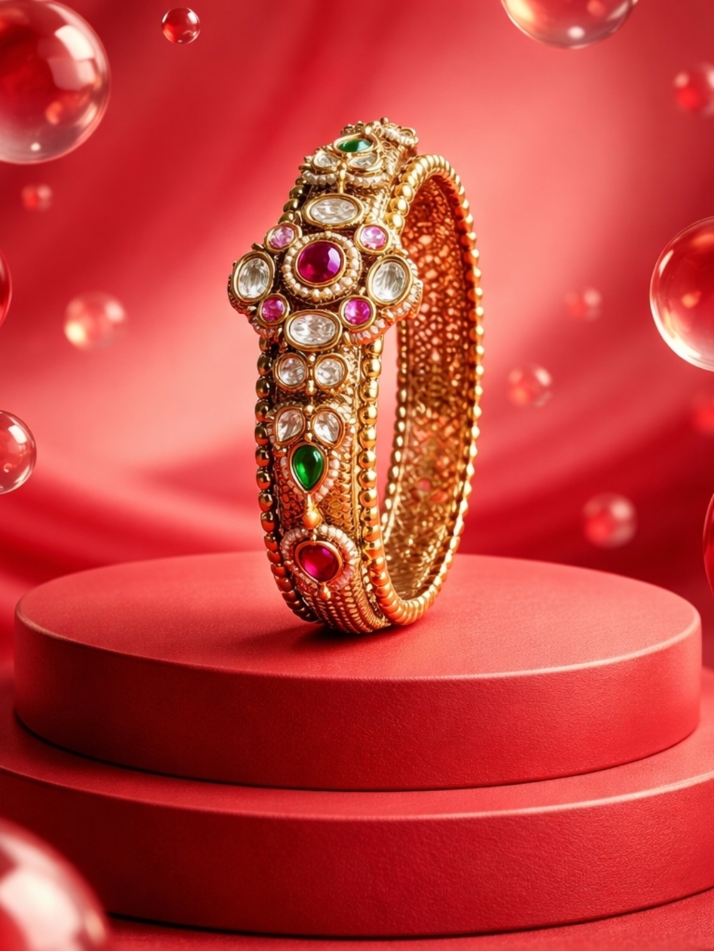 Gold Kundan Style Multi-Gemstone Bangle - Women Jewelry